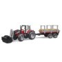 Bruder tractor Massey Ferguson 7480 cu incarcator frontal si remorca pentru lemne